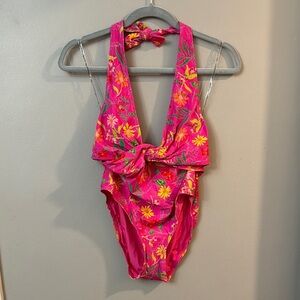 NWT Kate Spade Pink Floral Cut Out One Piece Swimsuit